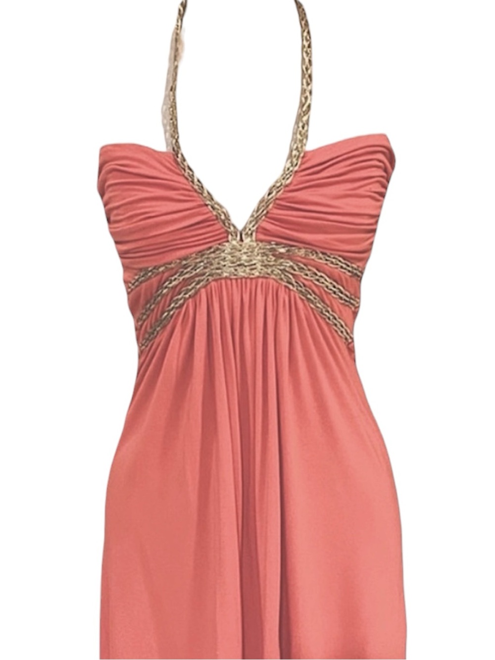 Sky coral halter dress gold braid small